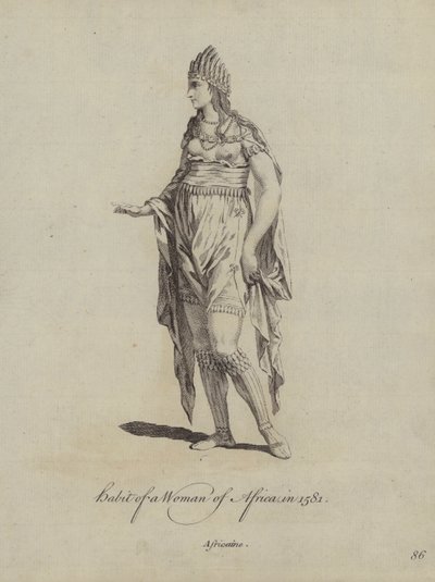 Kleidung einer Frau aus Afrika im Jahr 1581 von English School