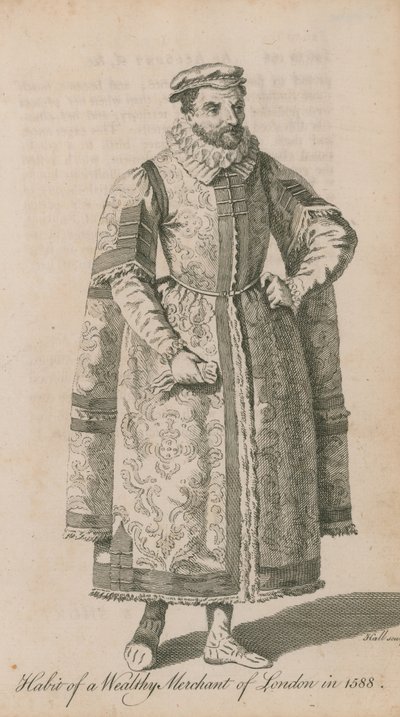 Kleidung des wohlhabenden Kaufmanns von London im Jahr 1588 von English School