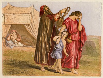 Hagar und Ismael (Farblithografie) von English School