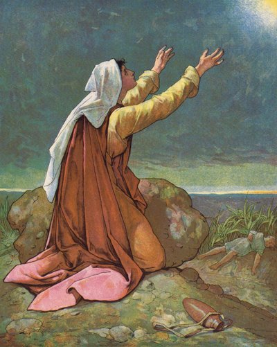 Hagar und Ismael in der Wüste von English School