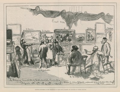 Bilderaufhängung bei der Ausstellung der Königlichen Gesellschaft der Aquarellmaler von English School