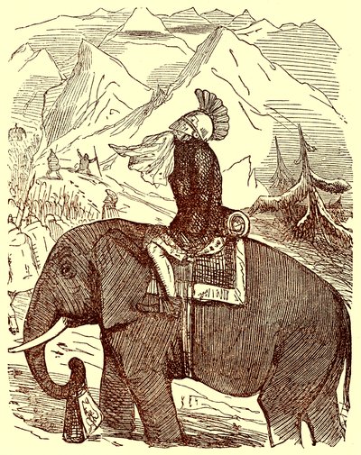 Hannibal überquert die Alpen, Illustration aus Die komische Geschichte Roms von Gilbert Abbott a Beckett, veröffentlicht um 1850 von English School