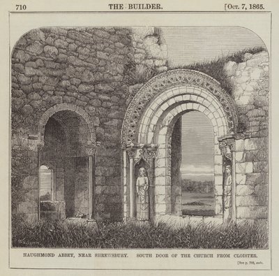 Haughmond Abbey, nahe Shrewsbury, Südportal der Kirche vom Kreuzgang (Gravur) von English School