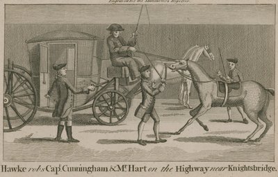 Hawke beraubt Captain Cunningham und Mr. Hart auf der Straße in der Nähe von Knightsbridge von English School