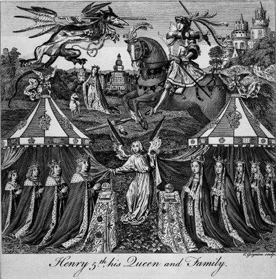 Heinrich V., seine Königin und Familie, graviert von Charles Grignion (1717-1810) von English School
