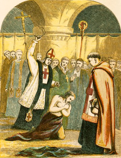 Heinrich II. von Priestern in Canterbury gegeißelt von English School