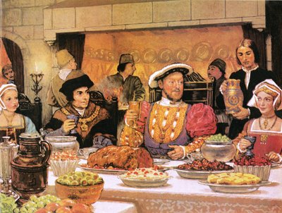 Heinrich VIII. mit Sir Thomas More zu seiner Rechten von English School