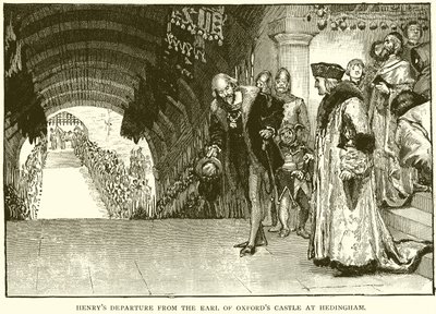 Henrys Abreise von der Burg des Earl of Oxford in Hedingham von English School
