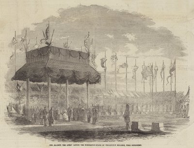 Ihre Majestät die Königin legt den Grundstein des Wellington College, nahe Sandhurst (Stich) von English School