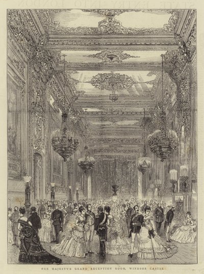 Der große Empfangsraum Ihrer Majestät, Windsor Castle (Stich) von English School