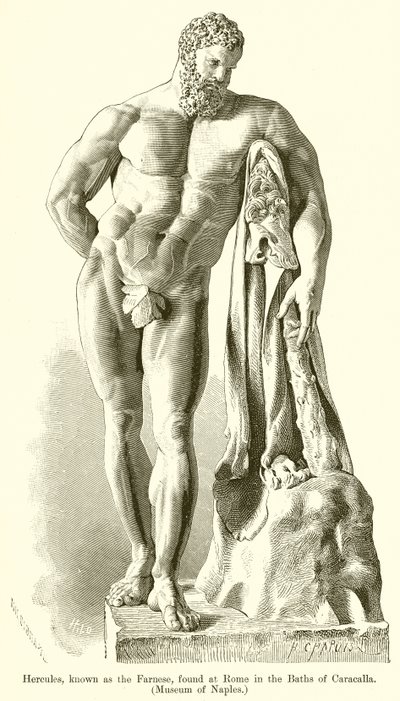 Herkules, bekannt als der Farnesische, gefunden in Rom in den Caracalla-Thermen (Museum von Neapel) von English School