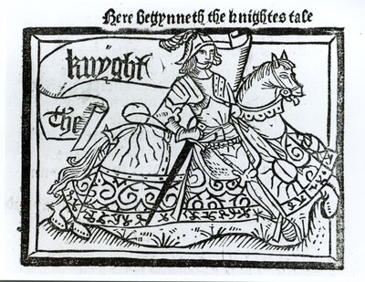 Hier beginnt die Geschichte des Ritters, Illustration aus den Canterbury Tales von Geoffrey Chaucer (ca. 1345-1400) gedruckt von William Caxton (ca. 1422-91) 1434 von English School
