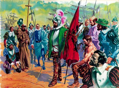 Hernando Cortes kommt 1519 in Mexiko an von English School