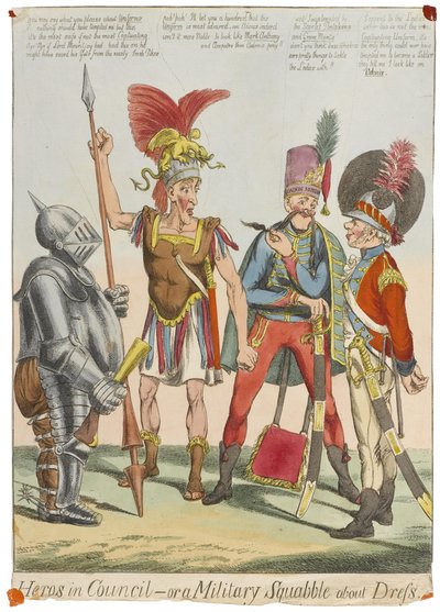 Helden im Rat - oder ein militärischer Streit über Kleidung, ca. 1820 von English School