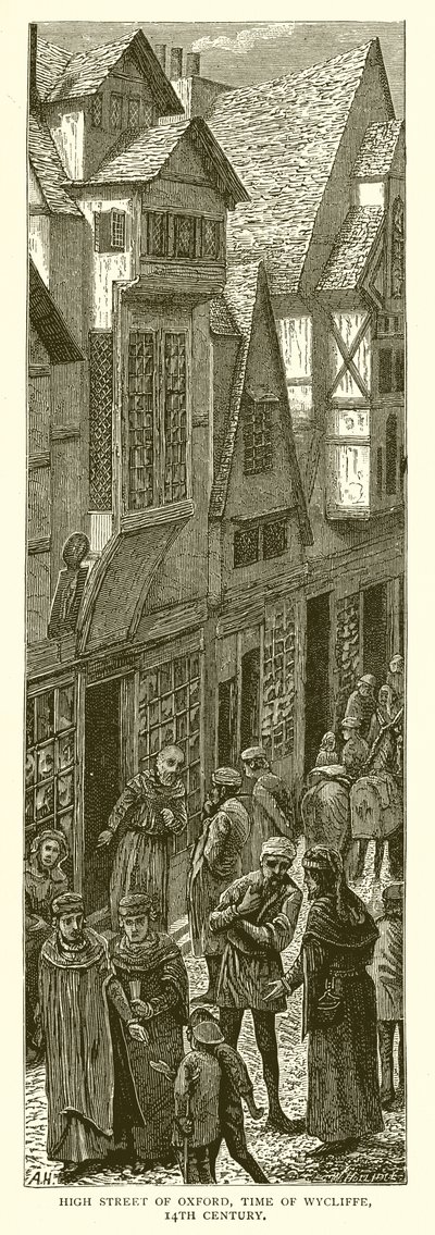 Hauptstraße von Oxford zur Zeit von Wycliffe, 14. Jahrhundert von English School