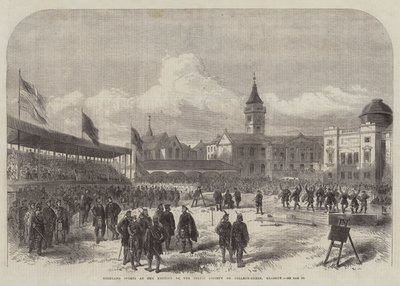 Highland-Sportarten beim Treffen der keltischen Gesellschaft auf dem College-Green, Glasgow (Stich) von English School