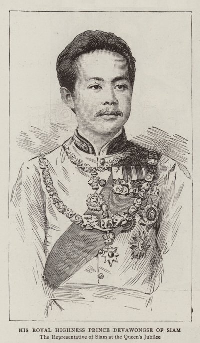 Seine Königliche Hoheit Prinz Devawongse von Siam (Gravur) von English School