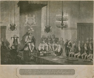 Seine Königliche Hoheit der Prinzregent hält eine Rede im House of Lords von English School