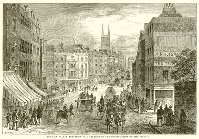 Holborn Valley und Snow Hill vor dem Bau des Viadukts von English School