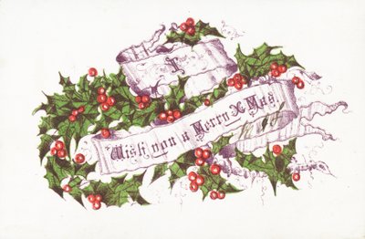 Stechpalme und Beeren, Weihnachtskarte von English School
