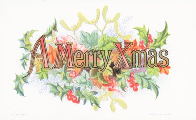 Stechpalme und Mistel, Weihnachtskarte von English School