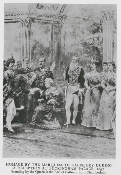 Huldigung des Marquess of Salisbury während eines Empfangs im Buckingham Palace von English School