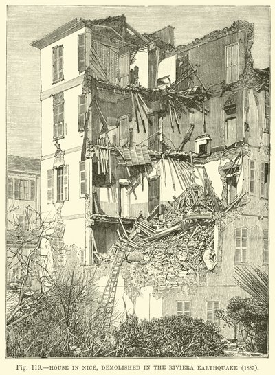 Haus in Nizza, zerstört durch das Riviera-Erdbeben 1887 von English School