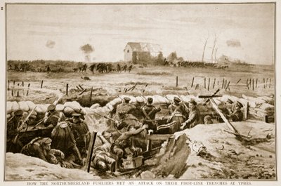 Wie die Northumberland Fusiliers einen Angriff auf ihre vordersten Schützengräben bei Ypern abwehrten, 1914-19 von English School