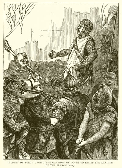 Hubert de Burgh drängt die Besatzung von Dover, die Landung der Franzosen zu verhindern, 1217 von English School