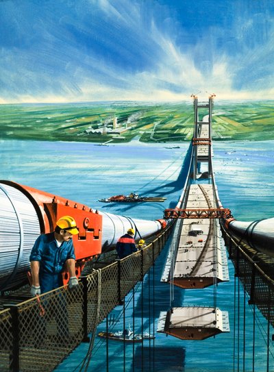 Humber-Mündung-Brücke im Bau von English School