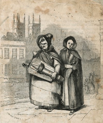 Drehorgel, getragen von Mutter und Tochter von English School