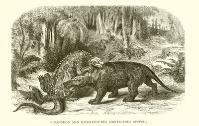 Iguanodon und Megalosaurus, Kreidezeit von English School