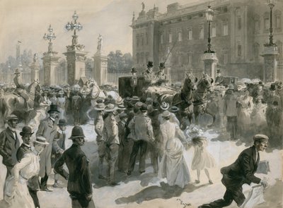 Krankheit von König Edward VII., die Ärzte verlassen den Palast, Juni 1902 von English School