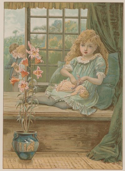Illustration eines jungen Mädchens, das auf einem Fenstersitz sitzt von English School