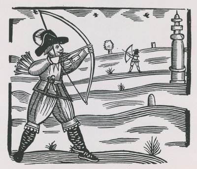 Illustration, die Bogenschießen darstellt von English School