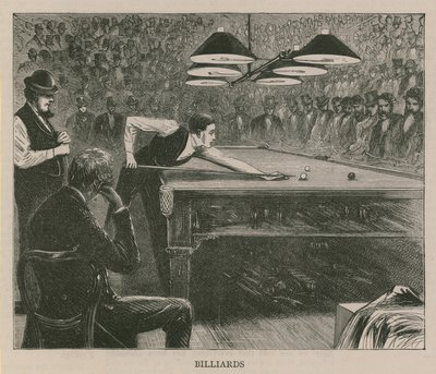 Illustration, die Männer beim Billardspielen darstellt von English School