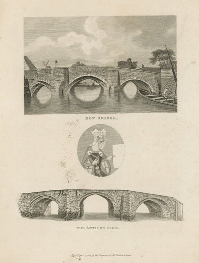 Illustrationen, die die Bow Bridge darstellen von English School