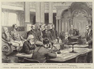 "Imperial Federation" in Australien, das kürzliche Treffen in Melbourne von Vertretern der verschiedenen Kolonien (Gravur) von English School
