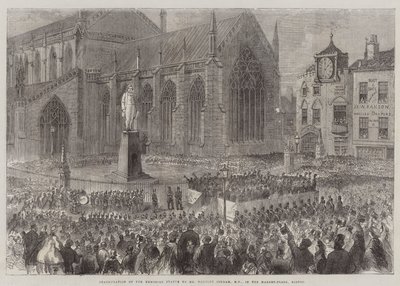 Einweihung der Gedenkstatue für Mr. Herbert Ingram, MP, auf dem Marktplatz in Boston (Stich) von English School