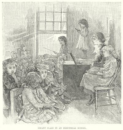 Kleinklasse in einer Industrieschule (Gravur) von English School