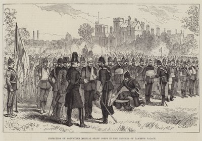 Inspektion des Freiwilligen Sanitätskorps im Garten des Lambeth Palace (Gravur) von English School