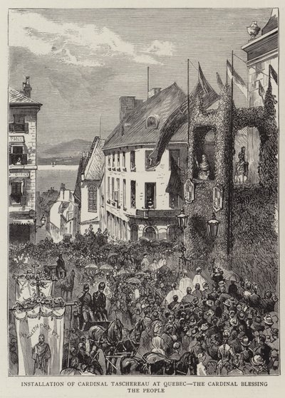 Installation von Kardinal Taschereau in Quebec, der Kardinal segnet das Volk (Gravur) von English School
