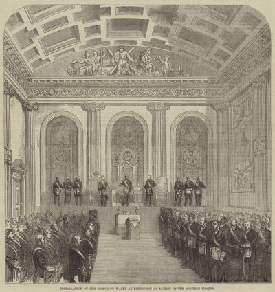 Installation des Prinzen von Wales in Edinburgh als Patron der schottischen Freimaurer (Stich) von English School