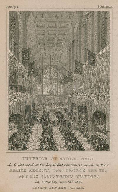 Innenraum der Guildhall, London, wie er bei der königlichen Unterhaltung für den Prinzregenten erschien von English School