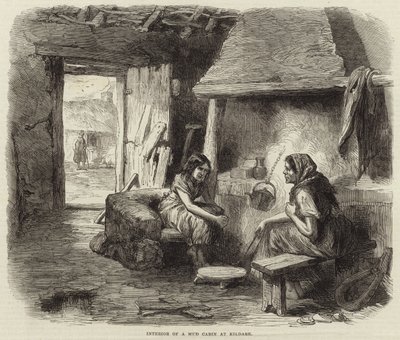 Innenansicht einer Lehmbude in Kildare von English School