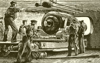 Innenraum eines Geschützturms eines Panzerschiffs von English School