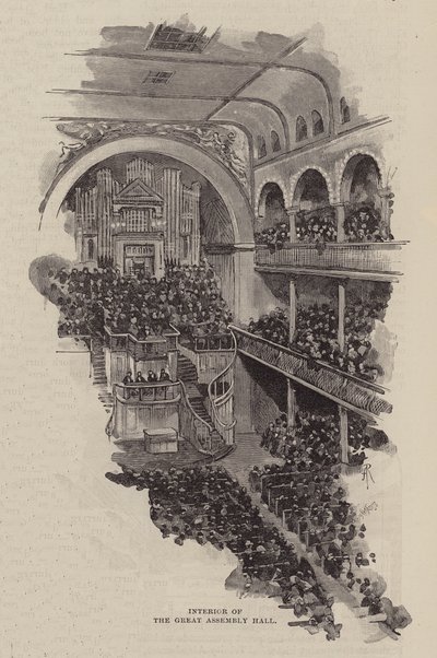 Innenraum der Großen Versammlungshalle (Stich) von English School