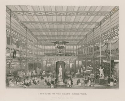 Innenansicht der Großen Ausstellung, 1851, Amerikanische Abteilung (East End) von English School