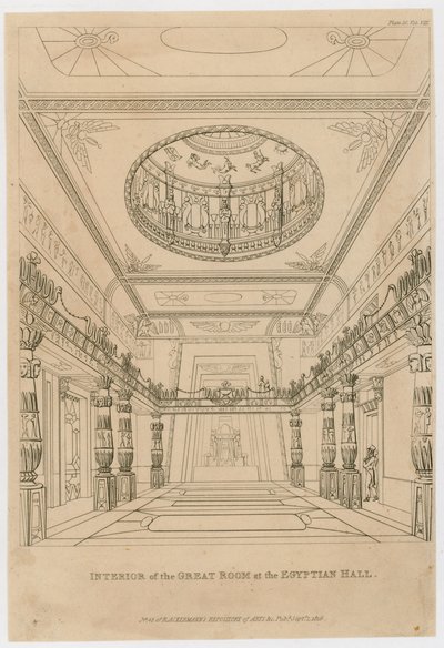 Innenansicht des Großen Saals in der ägyptischen Halle, Piccadilly von English School