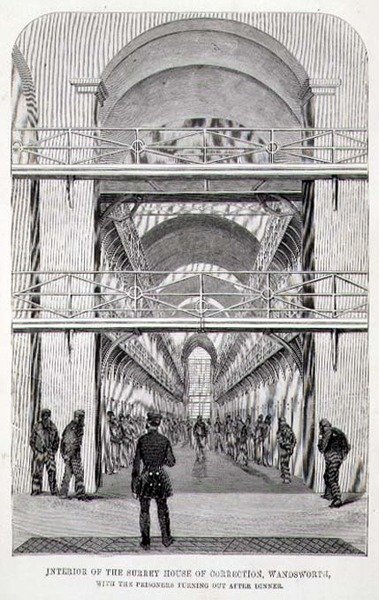 Innenansicht des Surrey House of Correction, Wandsworth, mit den Gefangenen nach dem Abendessen, aus 